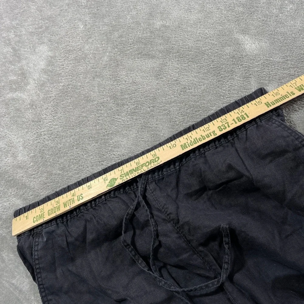 H&M Linen Blend Pants Women‎ Size M Black Drawstring Elastic Waist Tapered Leg